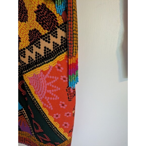 Farm Rio Dotted Patch Scarf Mini Dress S Small Wrap Tassel Tie Mixed Print $225 - Picture 9 of 13